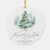Moderne Script Merry Christmas Dennengewas Keramisch Ornament (Voorkant)