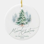 Moderne Script Merry Christmas Dennengewas Keramisch Ornament (Achterkant)