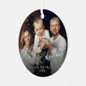 Moderne script Merry Christmas Vakantie Metalen Ornament (Voorkant links)