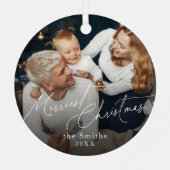 Moderne script Merry Christmas Vakantie Metalen Ornament (Achterkant)