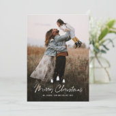 Moderne Script Merry-kerstbomen 2 Foto Feestdagenkaart (Staand voorkant)