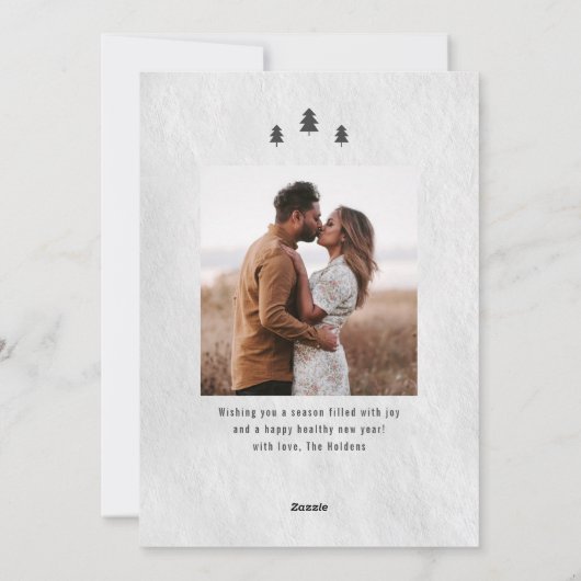 Moderne Script Merry-kerstbomen 2 Foto Feestdagenkaart (Achterkant)