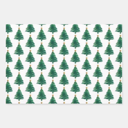 Moderne Script Merry kerstboom Gold Green Inpakpapier Vel (Voorkant 3)