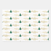 Moderne Script Merry kerstboom Gold Green Inpakpapier Vel (Voorkant 2)