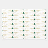 Moderne Script Merry kerstboom Gold Green Inpakpapier Vel (Voorkant)