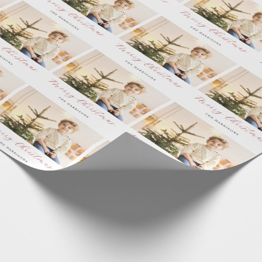 Moderne Script Merry-kerstfoto Cadeaupapier (Hoek)