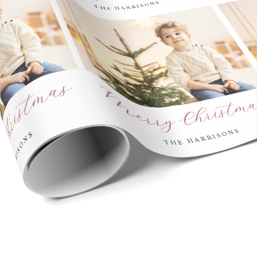 Moderne Script Merry-kerstfoto Cadeaupapier (Rol Hoek)