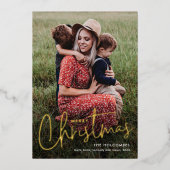 Moderne Script Merry-kerstfoto Folie Feestdagenkaart (Voorkant)