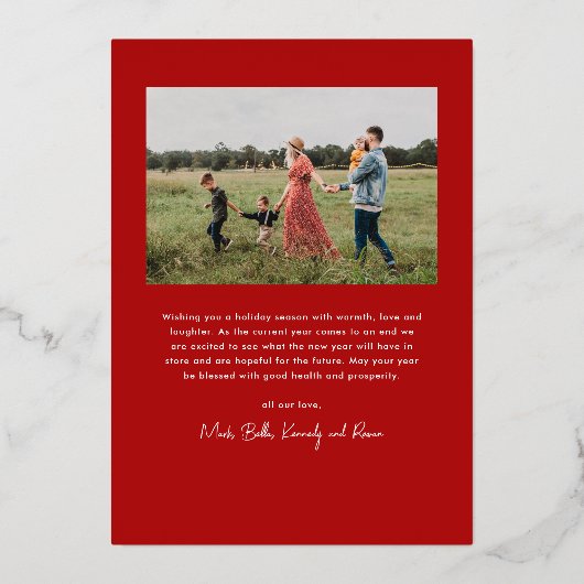 Moderne Script Merry-kerstfoto Folie Feestdagenkaart (Achterkant)