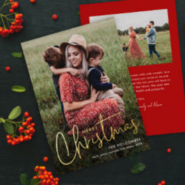 Moderne Script Merry-kerstfoto Folie Feestdagenkaart