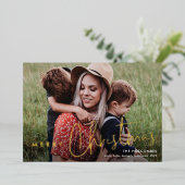 Moderne Script Merry-kerstfoto Folie Feestdagenkaart (Staand Voorkant)