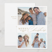 Moderne Script Merry Kerstmis 3 Foto Holiday Card Feestdagenkaart (Voorkant / Achterkant)