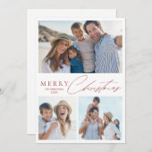 Moderne Script Merry Kerstmis 3 Foto Holiday Card Feestdagenkaart (Voorkant / Achterkant)