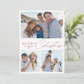 Moderne Script Merry Kerstmis 3 Foto Holiday Card Feestdagenkaart (Staand voorkant)