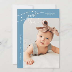 Moderne script met hart Denim Blauw Foto Geboorte Aankondiging