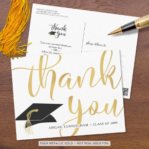Moderne Script Metallic Goud Afstudeer Dankjewel Briefkaart