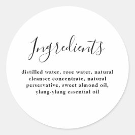 Moderne Script Minimal Ingredients Beauty Product Ronde Sticker