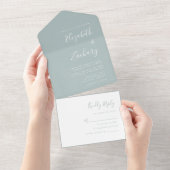 Moderne Script Minimal Zee Glass Wedding All In One Uitnodiging (Afscheurbaar)