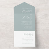 Moderne Script Minimal Zee Glass Wedding All In One Uitnodiging (Binnen)