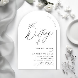 Moderne script minimalist boog bruiloft kaart