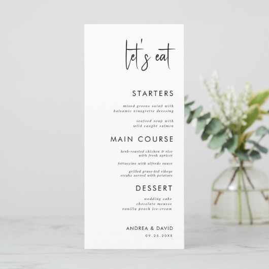Moderne Script Minimalist Laten we het witte huwel Menu (Staand voorkant)
