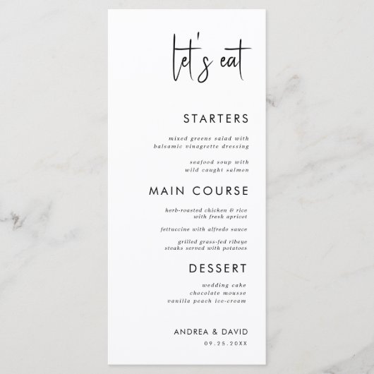 Moderne Script Minimalist Laten we het witte huwel Menu (Voorkant)