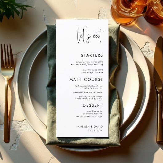 Moderne Script Minimalist Laten we het witte huwel Menu