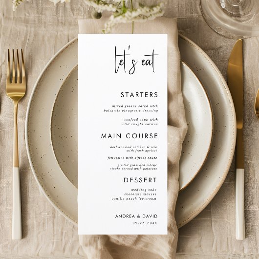 Moderne Script Minimalist Laten we het witte huwel Menu