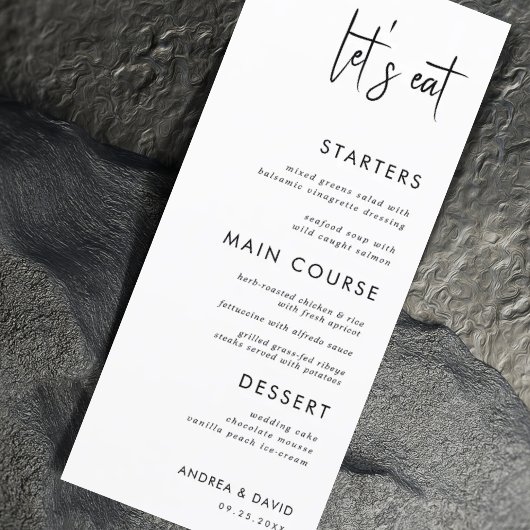 Moderne Script Minimalist Laten we het witte huwel Menu