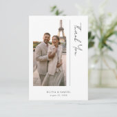 Moderne Script Minimalistische Bestemming Trouwfot Bedankkaart (Staand voorkant)