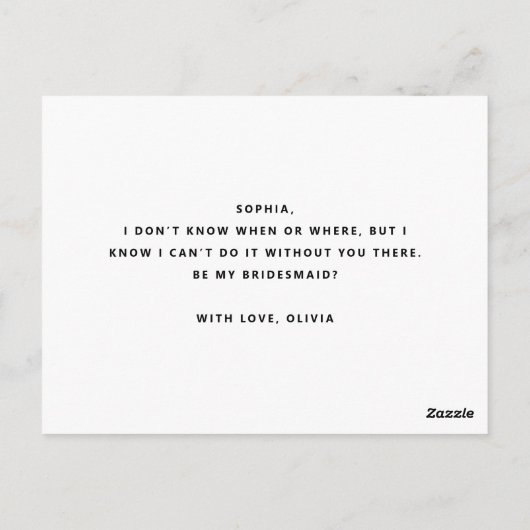 Moderne Script Minimalistische Bruidsmeisje voorst Briefkaart (Achterkant)