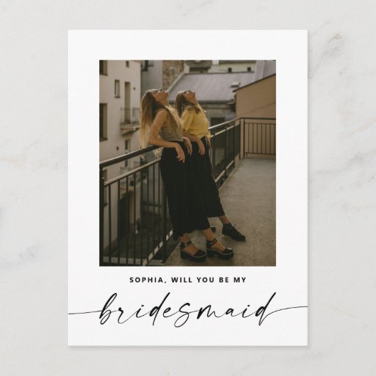 Moderne Script Minimalistische Bruidsmeisje voorst Briefkaart (Voorkant)