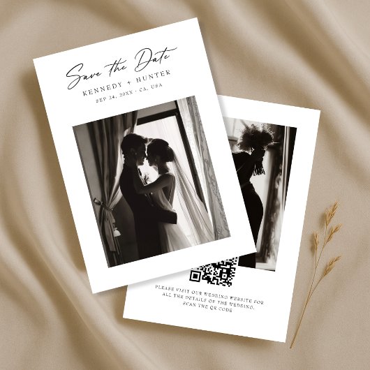 Moderne Script Minimalistische Elegante Trouwfoto Save The Date