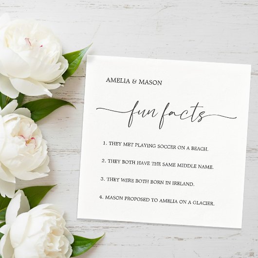 Moderne Script Minimalistische Feiten Bruiloft Servet