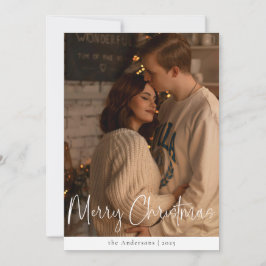 Moderne Script Minimalistische Foto Rode Kerst Feestdagenkaart