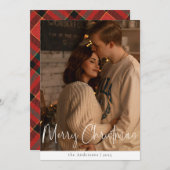 Moderne Script Minimalistische Foto Rood Groen Ker Feestdagenkaart (Voorkant / Achterkant)