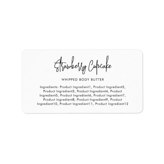 Moderne Script minimalistische lijst van ingrediën Etiket (Voorkant)