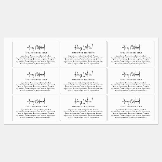 Moderne Script minimalistische lijst van ingrediën Labels (Vel)