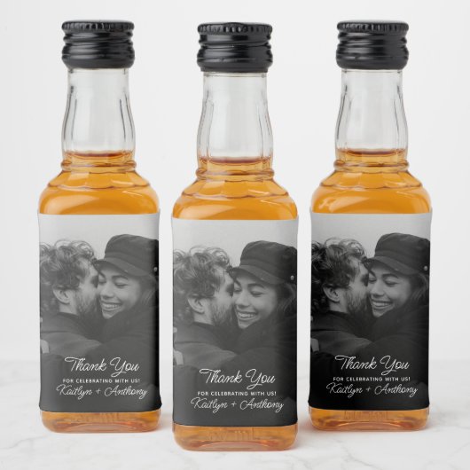 Moderne script minimalistische trouwfoto likeurfles etiket (Flessen)