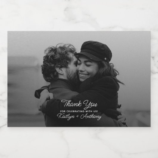 Moderne script minimalistische trouwfoto likeurfles etiket (Enkel label)