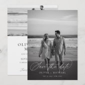 Moderne script minimalistische trouwfoto save the date (Voorkant / Achterkant)