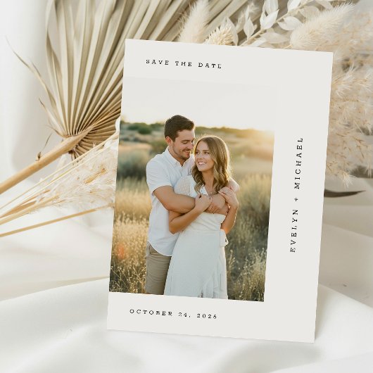 Moderne Script Minimalistische Trouwfoto Save The Date