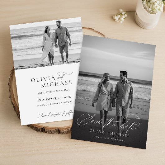 Moderne Script Minimalistische Trouwfoto Save The Date