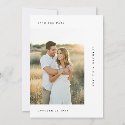 Moderne Script Minimalistische Trouwfoto Save The Date (Voorkant)