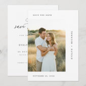 Moderne Script Minimalistische Trouwfoto Save The Date (Voorkant / Achterkant)