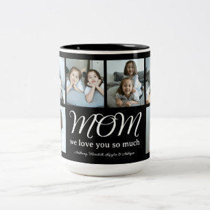 Moderne Script Moeder We Achten Jou Foto Collage Tweekleurige Koffiemok