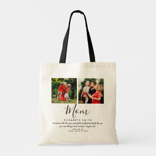Moderne Script Mom Quote Foto Boodschappentas Tote Bag (Achterkant)