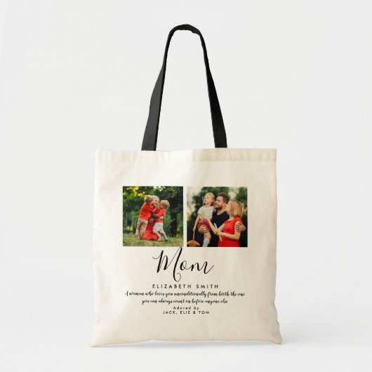 Moderne Script Mom Quote Foto Boodschappentas Tote Bag (Voorkant)
