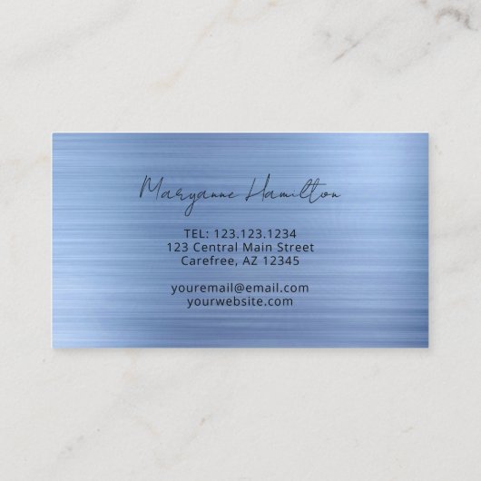 Moderne Script Monogram Blau Visitekaartje (Achterkant)