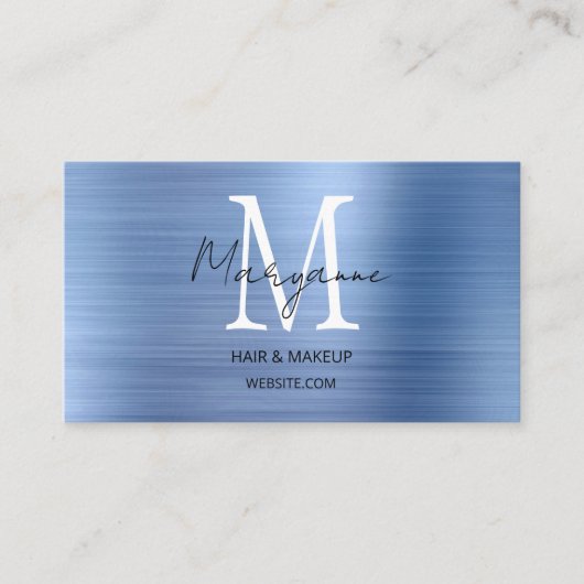 Moderne Script Monogram Blau Visitekaartje (Voorkant)